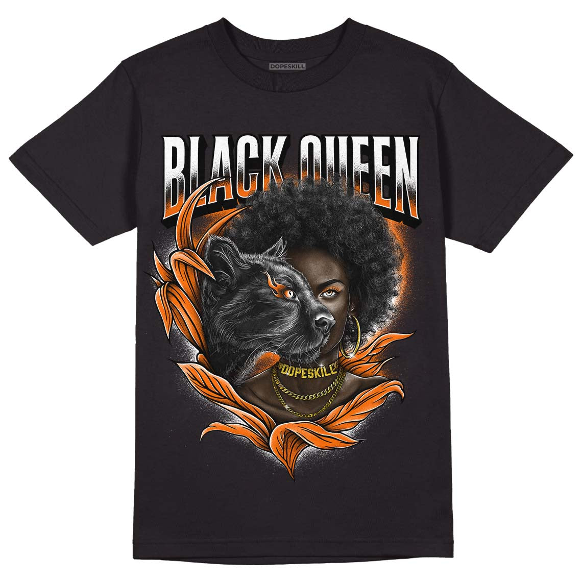 Orange Black White DopeSkill T-Shirt New Black Queen Graphic