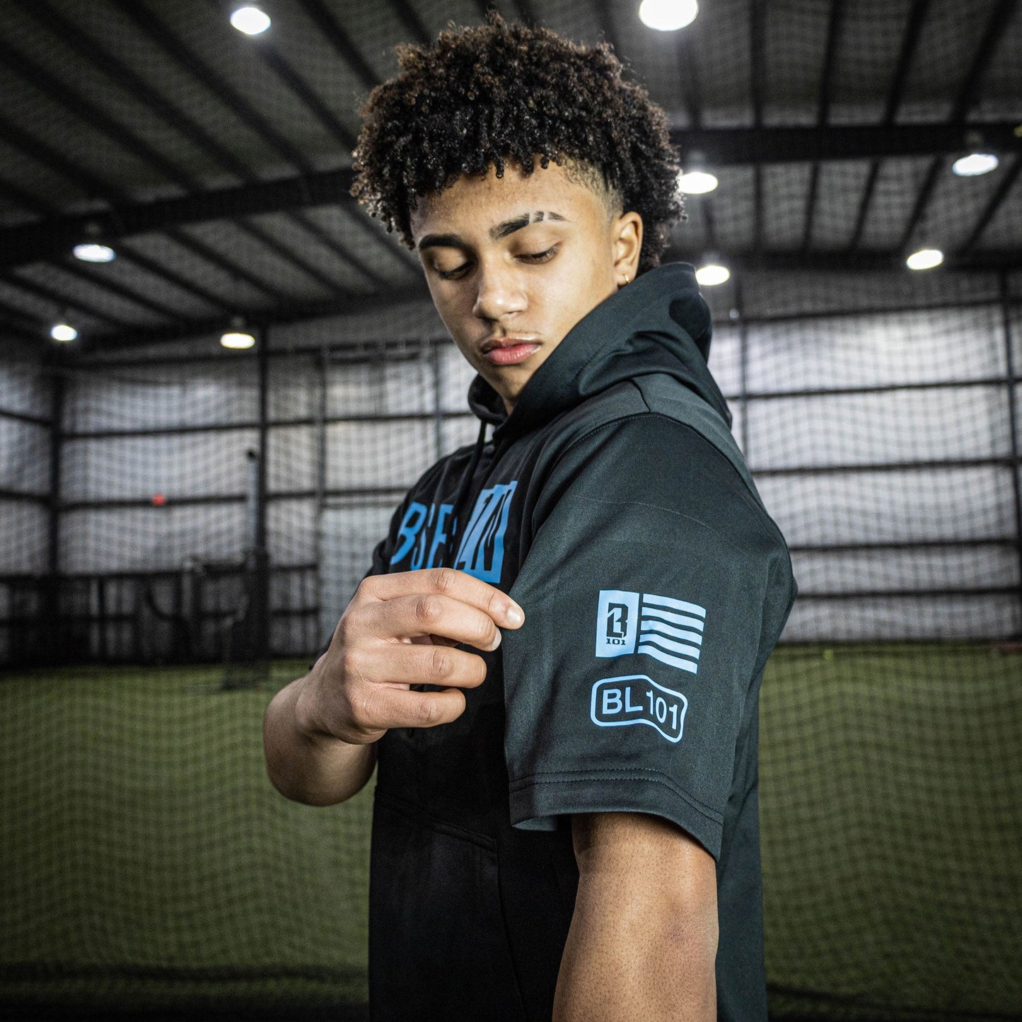 BSBL-SZN Short Sleeve Hoodie V2 - Black/Light Blue