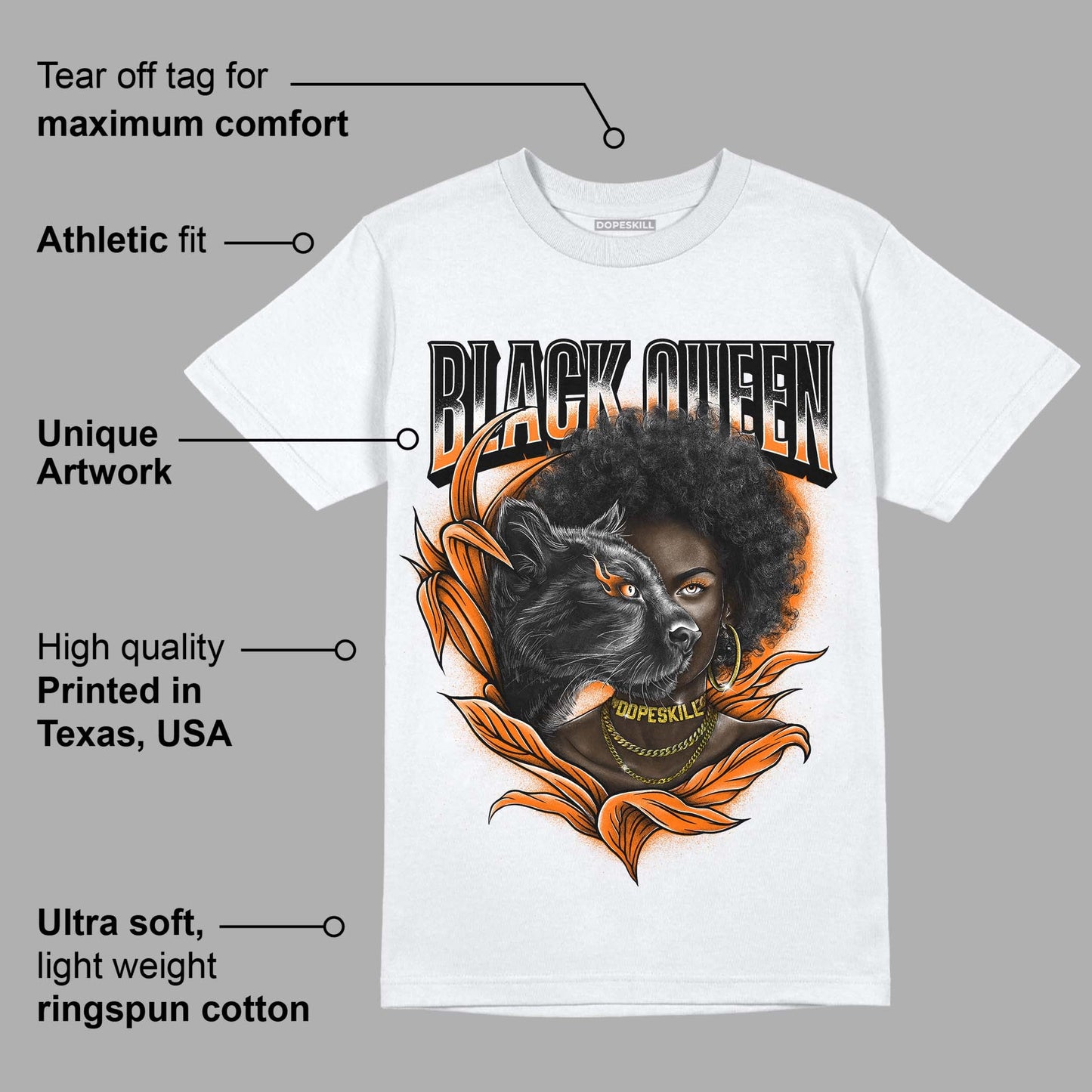 Orange Black White DopeSkill T-Shirt New Black Queen Graphic