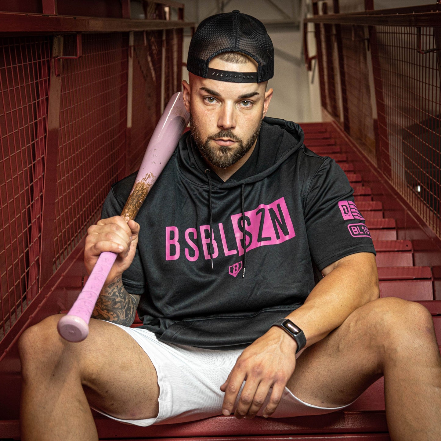 BSBL-SZN Short Sleeve Hoodie V2 - Black/Pink