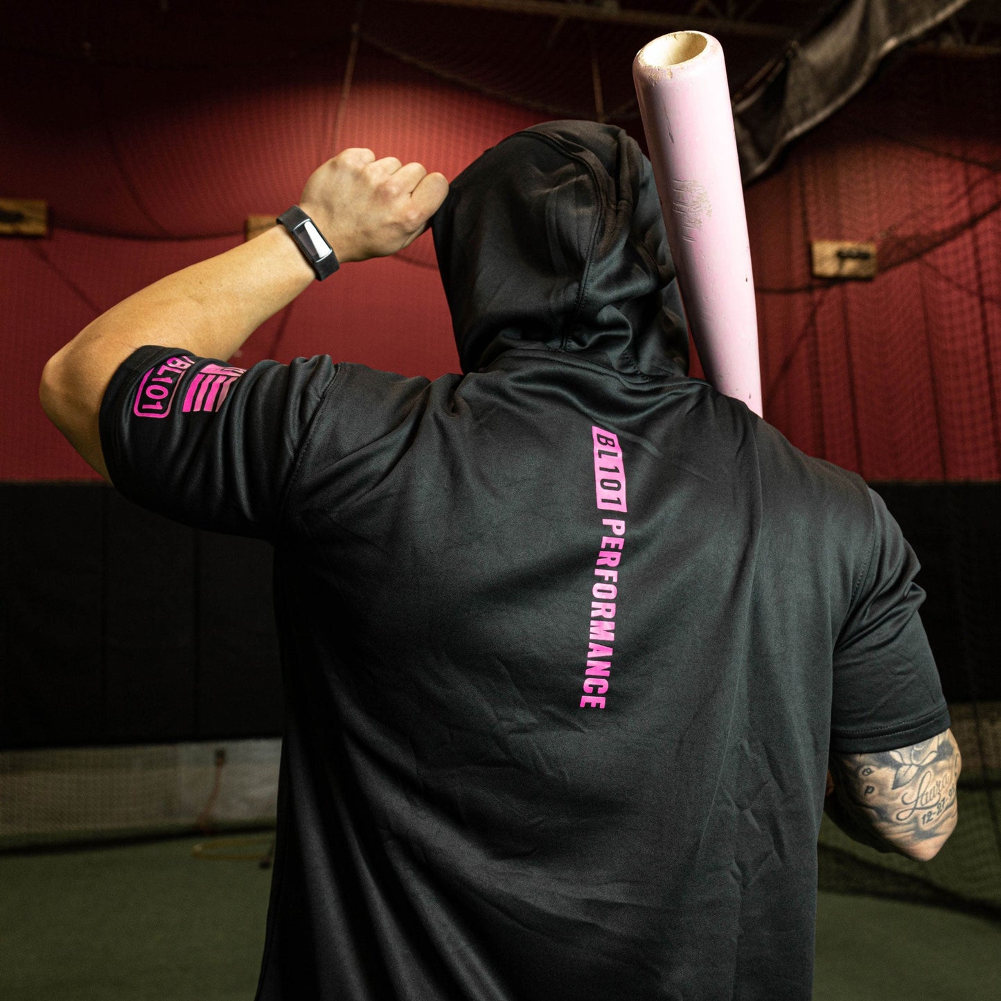 BSBL-SZN Short Sleeve Hoodie V2 - Black/Pink