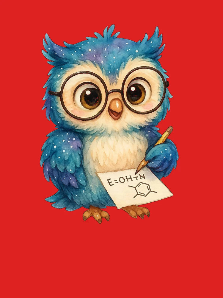 Cute Scientist Owl – Kawaii Blue Owl with Glasses and Formula Sticker Classic T-Shirt