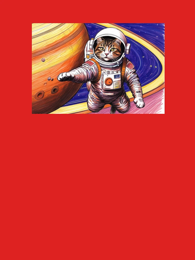 Cute Space Cat Reaching for Saturn Rings – Astronaut Cat Illustration Classic T-Shirt