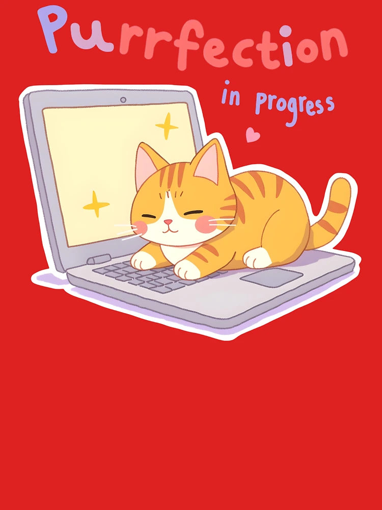 Cute cat on laptop Purrfection in progress Classic T-Shirt