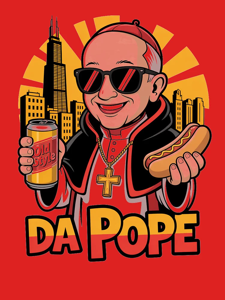 DA POPE of Chicago Cartoon T-Shirt | Funny Hot Dog & Old Style Beer Tee Classic T-Shirt