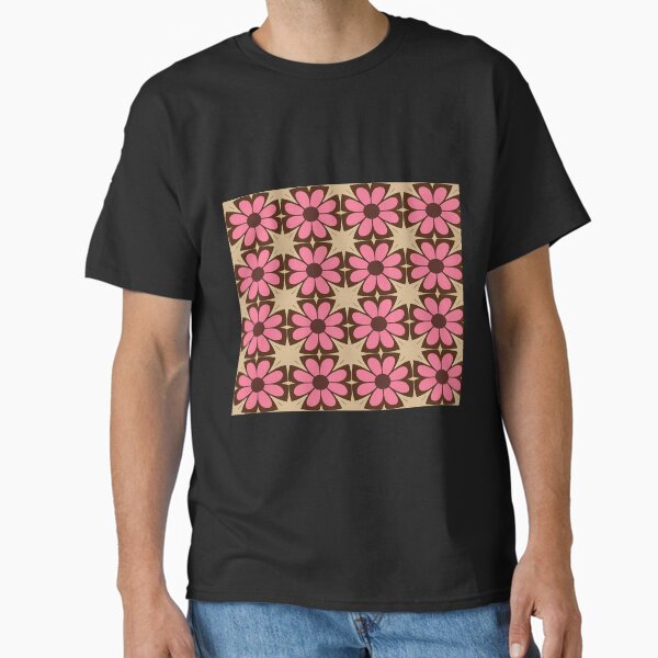 Dark Pink Paper Flowers on Yellow Classic T-Shirt