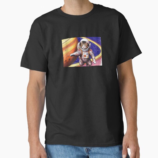 Cute Space Cat Reaching for Saturn Rings – Astronaut Cat Illustration Classic T-Shirt