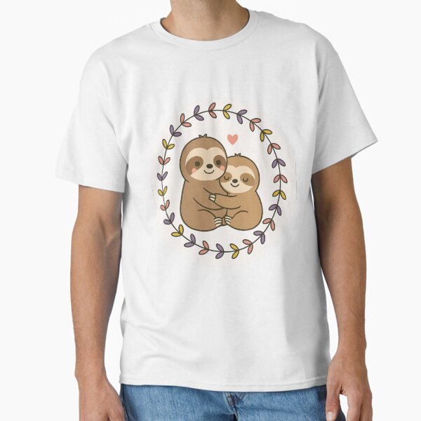 Cute Sloth Hug – Loving Sloths in Floral Wreath Classic T-Shirt