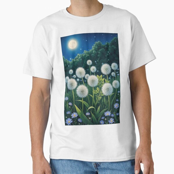 dandelions in the meadow in the moonlight Classic T-Shirt