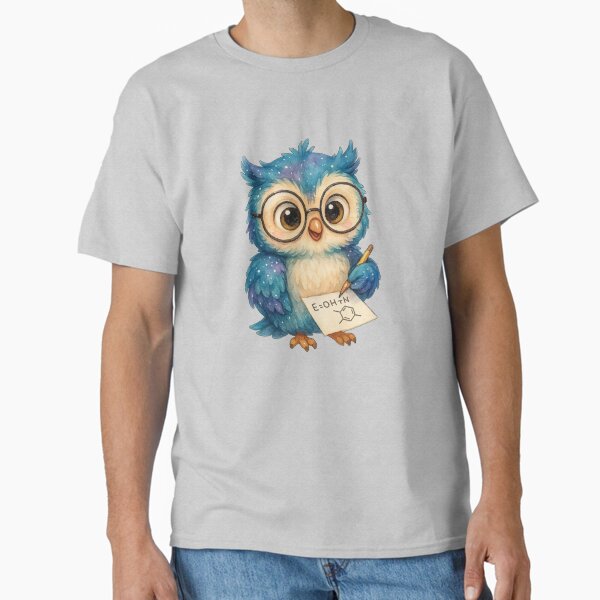 Cute Scientist Owl – Kawaii Blue Owl with Glasses and Formula Sticker Classic T-Shirt