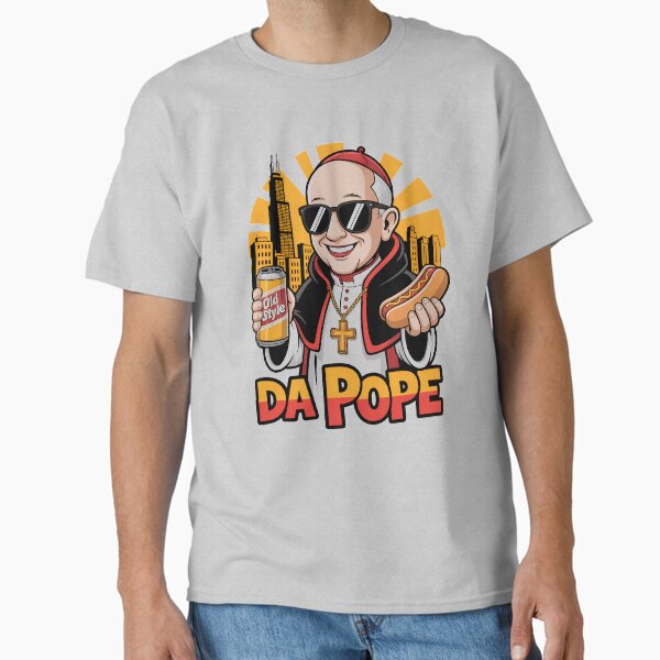 DA POPE of Chicago Cartoon T-Shirt | Funny Hot Dog & Old Style Beer Tee Classic T-Shirt