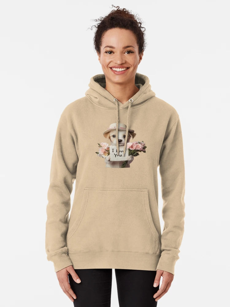 Cute Puppy with Hat and Flowers – I Love You Valentine Art Classic T-Shirt