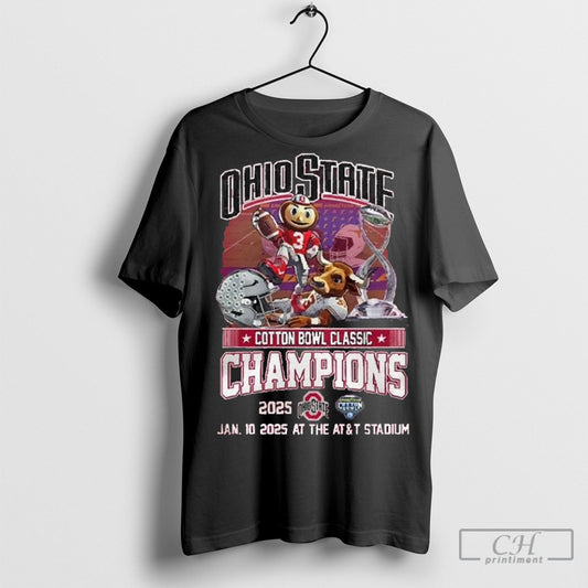 Official Ohio State Buckeyes Cotton Bowl Classic Champions 2025 Jan 10 2025 Mascot Shirts