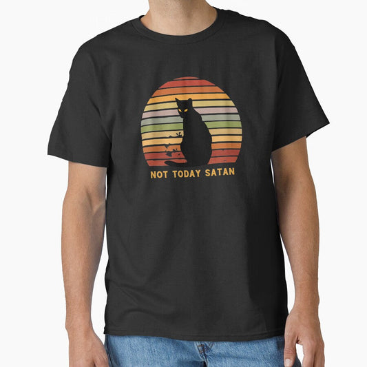 Black Cat Retro Sunset Synthwave Not Today Satan Classic T Shirt