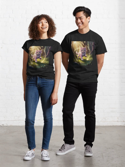 Cute cat wanders through the forest Classic T-Shirt