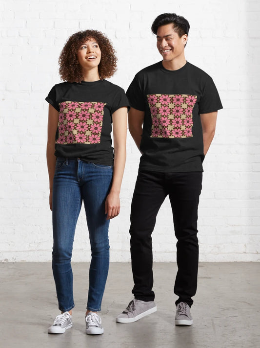 Dark Pink Paper Flowers on Yellow Classic T-Shirt