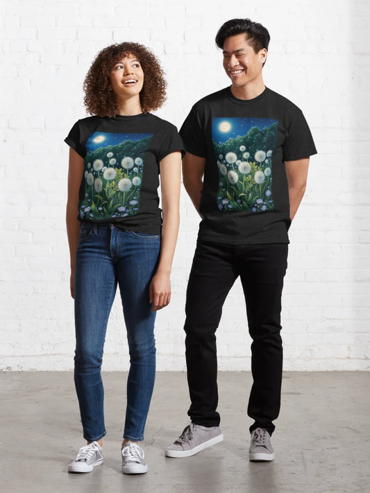 dandelions in the meadow in the moonlight Classic T-Shirt