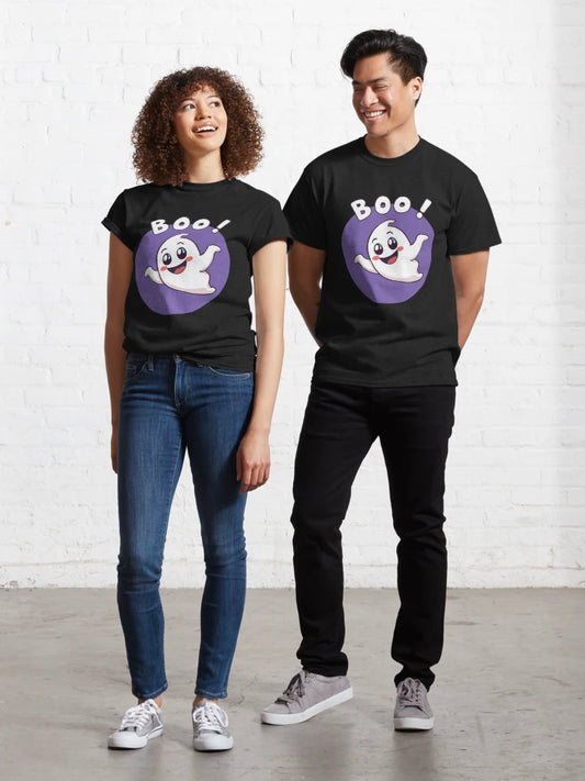 Cute Cartoon Ghost Saying "BOO!" : Fun Halloween Design Classic T-Shirt